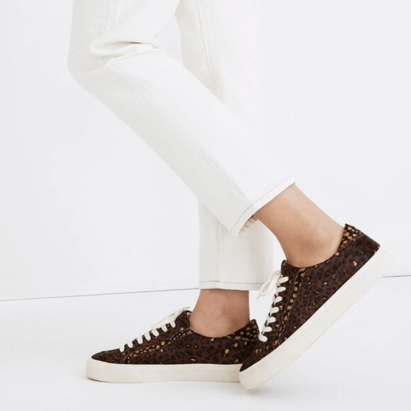 Madewell Sidewalk Low-Top Sneakers in Painted Leopard Colorblock Calf Hair NWT - Picture 1 of 7